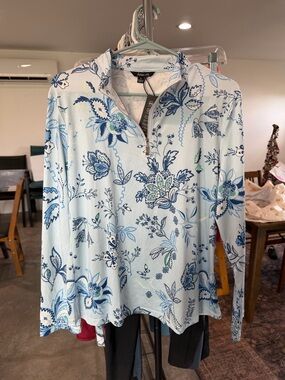 Nautica Light Blue Floral Quarter-Zip Hoodie